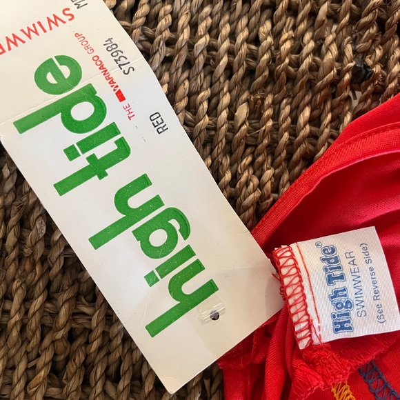 Vintage High Tide NOS Swim Shirt Red and Yellow Short Sleeve Cropped Tee - Picture 4 of 5